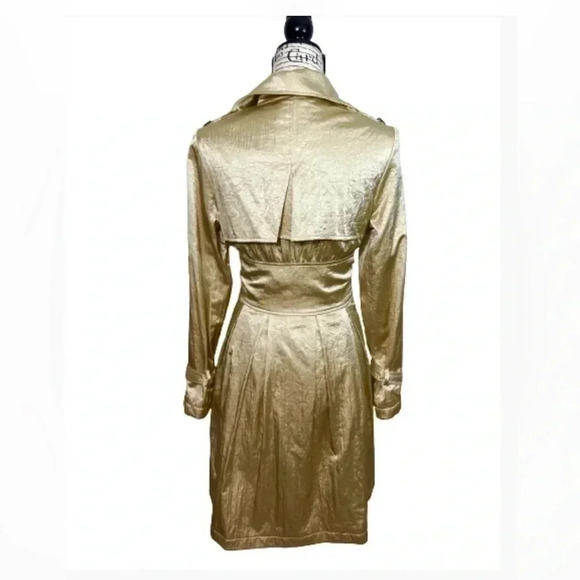 VINTAGE MINUET TRENCHCOAT JACKET GOLD MID KNEE LENGTH CINCHED WAIST NWT LARGE - Picture 2 of 12